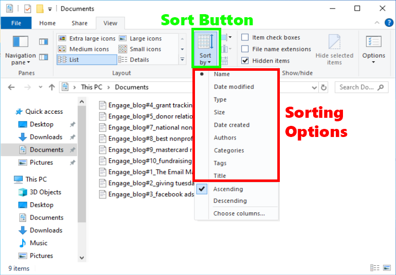File Explorer Sorting Options