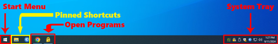 Areas of the Windows Taskbar